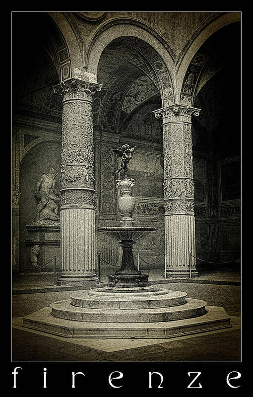 Courtyard Palazzo Becchio Art Print featuring the photograph Courtyard Fountain lomo by Weston Westmoreland