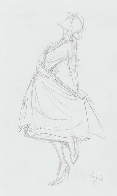 Woman Art Print featuring the drawing Elegant woman in dress drawing by Mike Jory