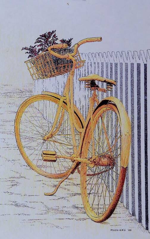 Bicycle Yellow Summer Flowers Plants Art Print featuring the painting Endless Summer by Tony Ruggiero