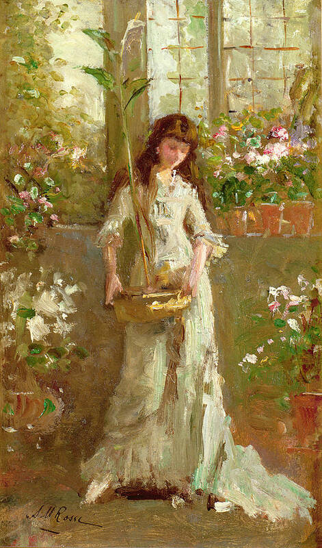 Girl In A Conservatory Art Print featuring the painting Girl In A Conservatory by Alexander M Rossi