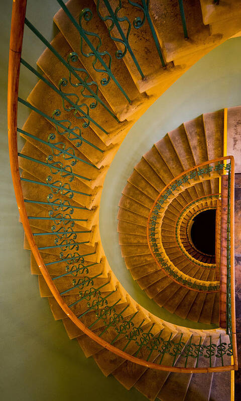 Architecture Spiral Art Print featuring the photograph Golden ornamented staircase by Jaroslaw Blaminsky