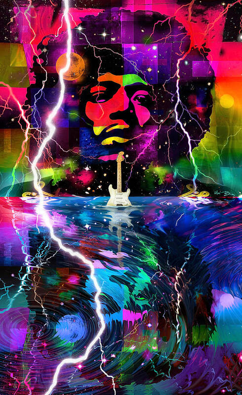 Jimi Hendrix Art Print featuring the digital art Hendrix Astro Man by Mal Bray