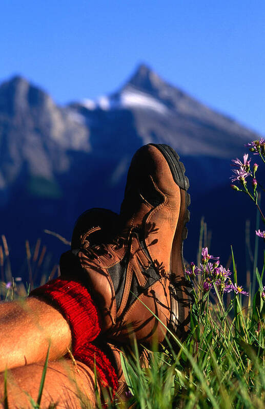 People Art Print featuring the photograph Hikers Feet On Wildflowers With by Ascent/pks Media Inc.