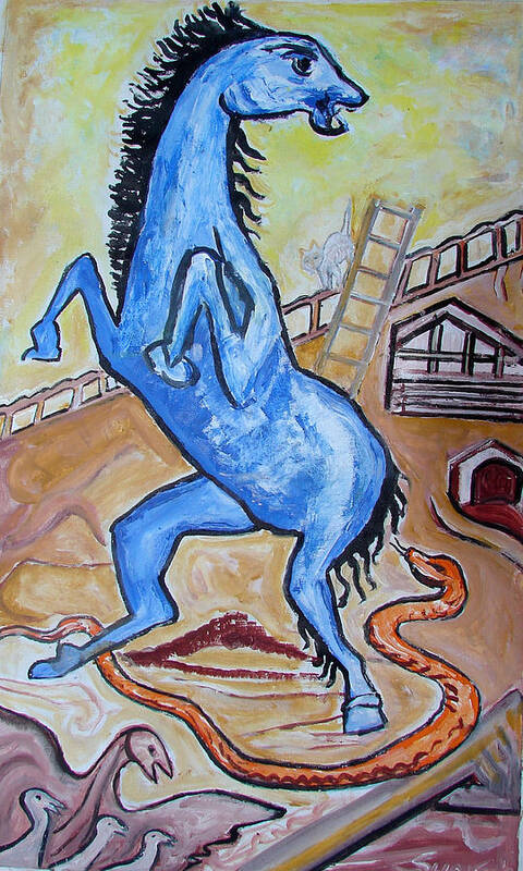 Paintings In Acrylics And Oils On --- Indian Saints Art Print featuring the painting Horse Frightend by a snake by Anand Swaroop Manchiraju