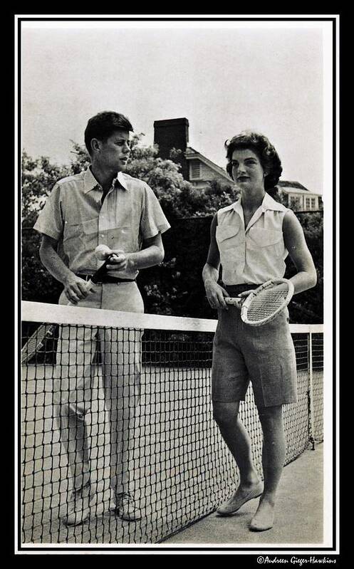 John F Kennedy Art Print featuring the photograph John F Kennedy and Jacqueline Bouvier Playing Tennis by Audreen Gieger