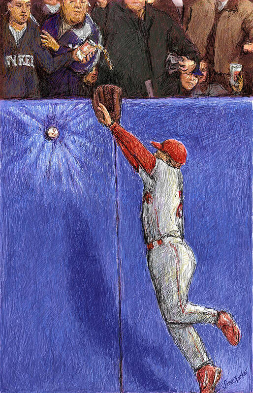 Baseball Art Print featuring the digital art Left Field Wall by Steve Breslow