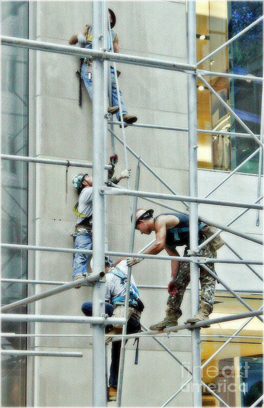 Scaffolding Art Print featuring the photograph Men at Work by Lilliana Mendez