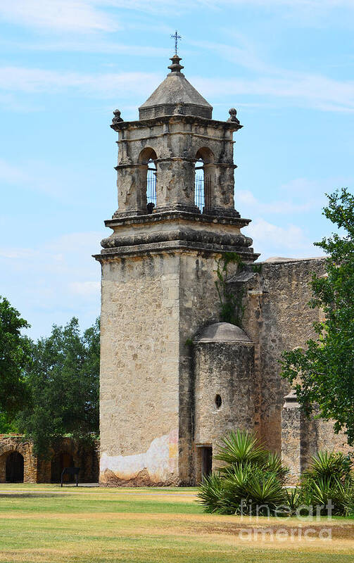San Antonio Art Print featuring the photograph Mission San Jose Steeple Tower in San Antonio Missions National Historical Park by Shawn O'Brien
