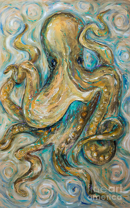 #tropicalshore Art Print featuring the painting Octopus Tango by Linda Olsen