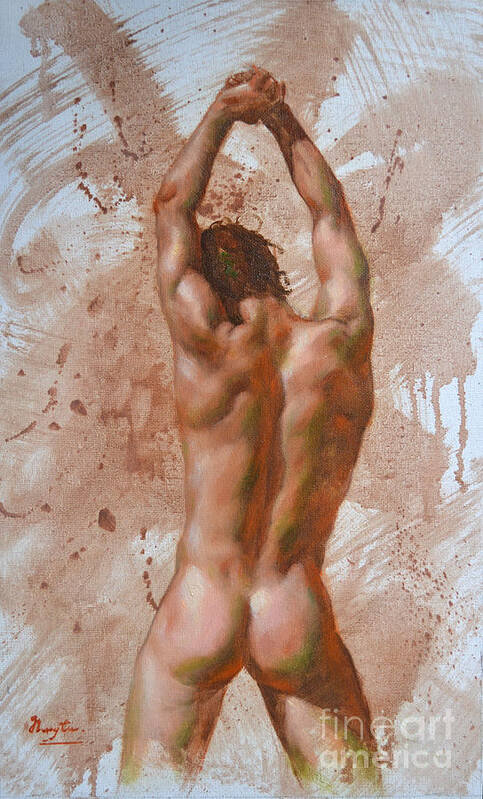 Male Nude Art Print featuring the painting Original Oil Painting Gay Man Body Art-male Nude-017 by Hongtao Huang