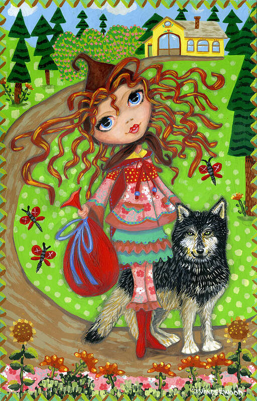 Red Riding Hood Art Print featuring the painting Red and the Wolf by Jacquelin L Westerman