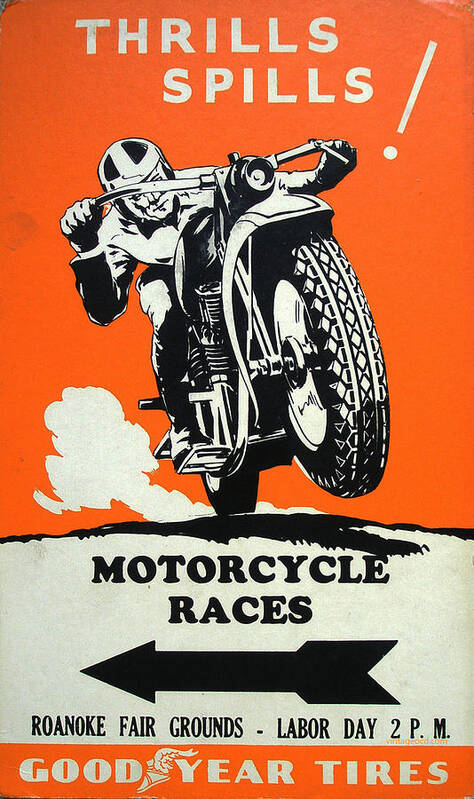 Roanoke Art Print featuring the digital art Roanoke Vintage Motorcycle Racing Poster by Georgia Clare