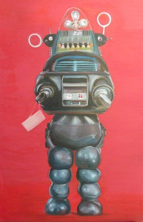 Robby The Robot Art Print featuring the painting Robby the Robot by Karen Stitt