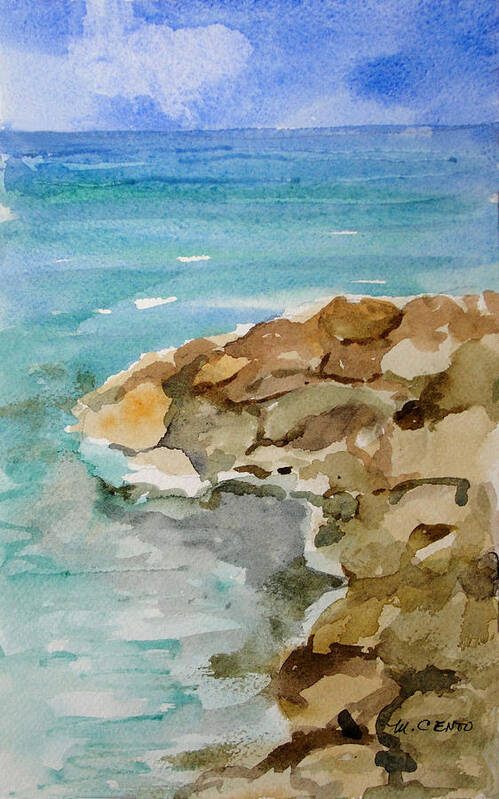 Seascape Art Print featuring the painting Rock Jetty by Mafalda Cento