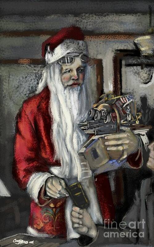 Santa Art Print featuring the digital art Santa Gets his Pilot's License by Carrie Joy Byrnes