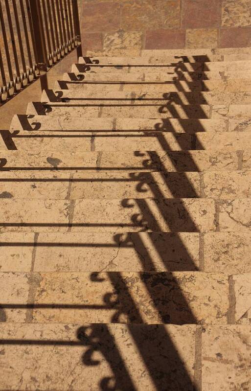 Jerusalem Israel Shadows Stairs Staircase Sun Art Print featuring the photograph Shadows on stairs by Linda Russell
