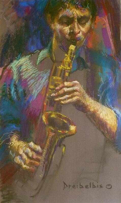 Sax Art Print featuring the painting Sizzling Sax by Ellen Dreibelbis