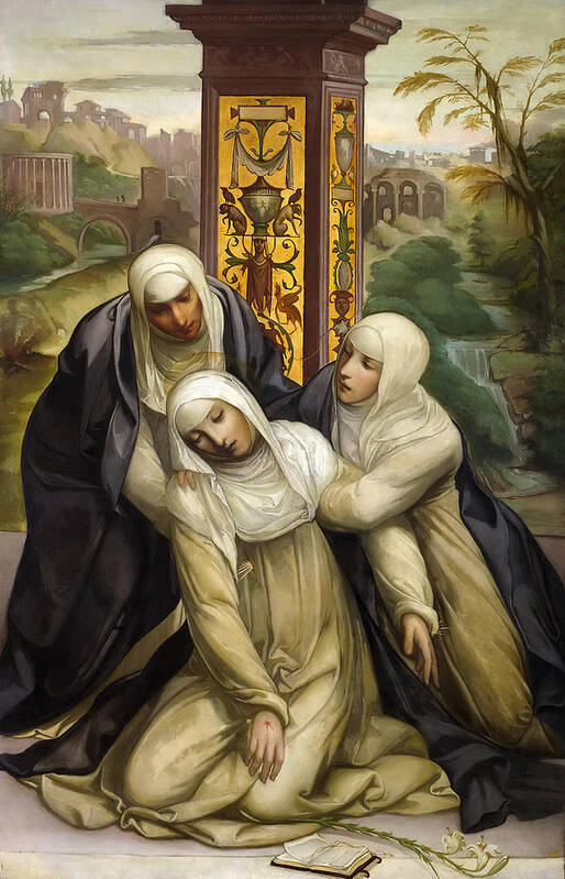 Eduardo Rosales Art Print featuring the painting Stigmatization of St. Catherine of Siena by Eduardo Rosales