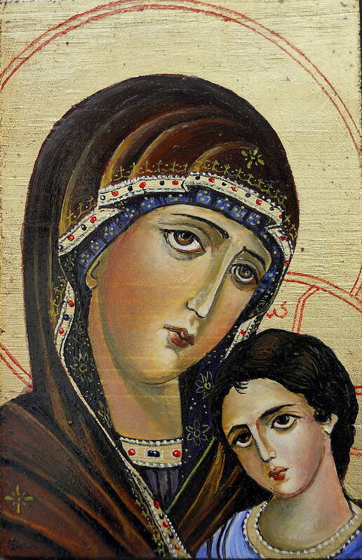 Icon Art Print featuring the painting St.Mary with Jessus by Sorin Apostolescu