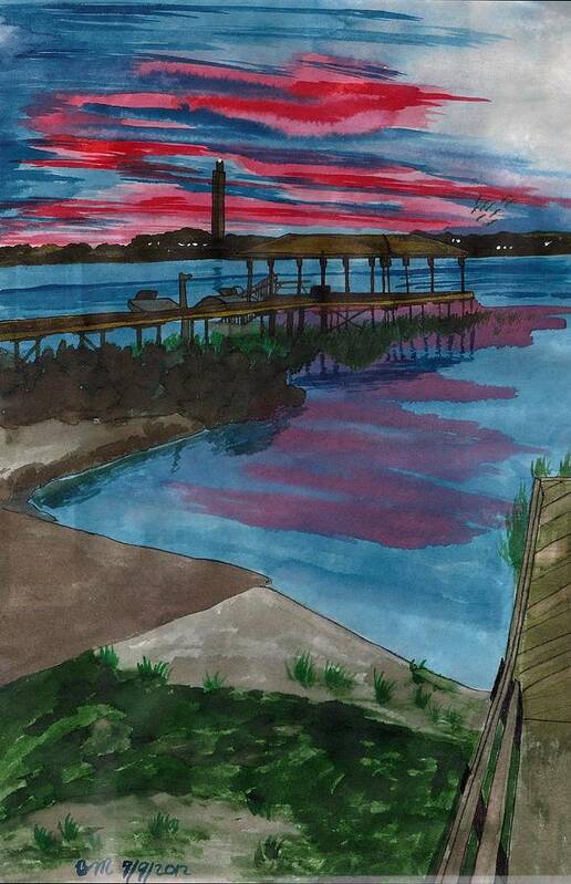 Lake Art Print featuring the painting Sunset at the Lake Clay Boat Ramp by Beverly Marshall