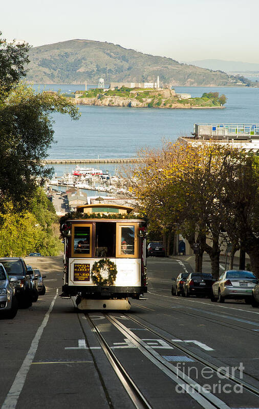 California Art Print featuring the photograph The Cable Car and Alcatraz by Micah May