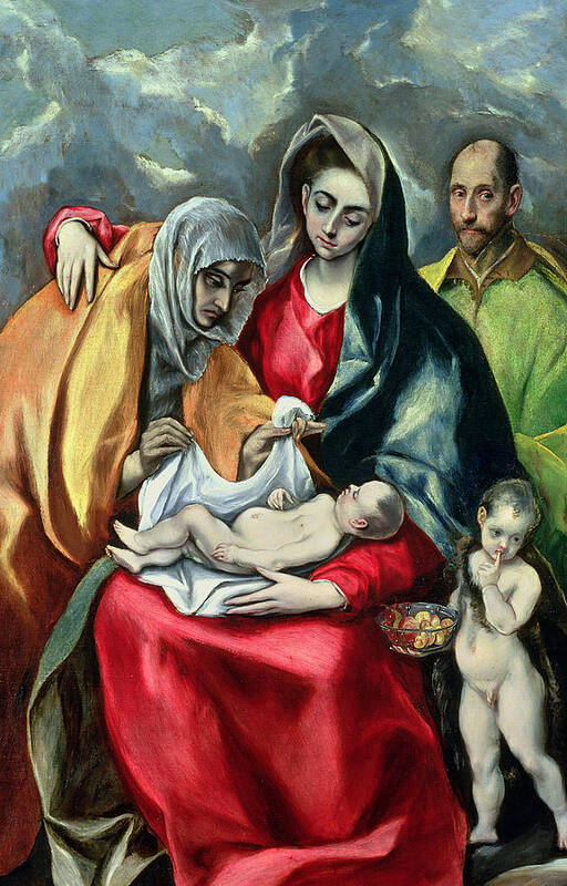 John The Baptist; El Art Print featuring the painting The Holy Family with St Elizabeth by El Greco Domenico Theotocopuli