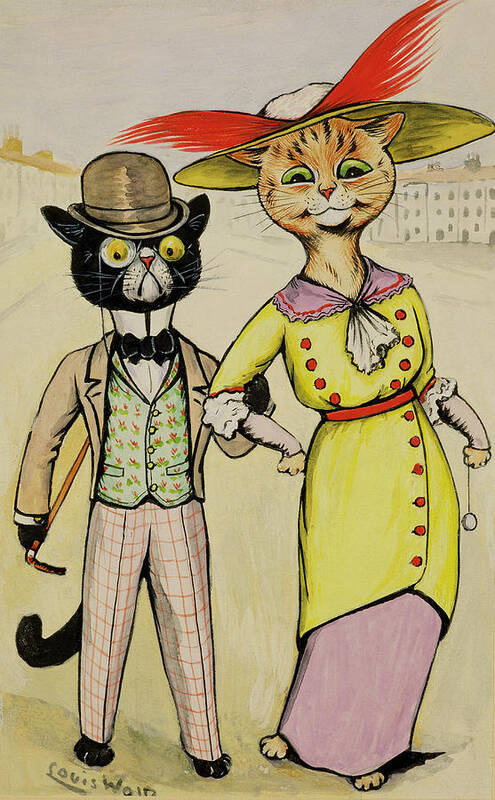 Cats Art Print featuring the drawing The Modern Arry And Arriet by Louis Wain