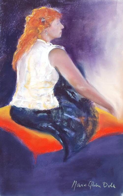 Lady Art Print featuring the painting The Orange Pillow by Marie-Claire Dole