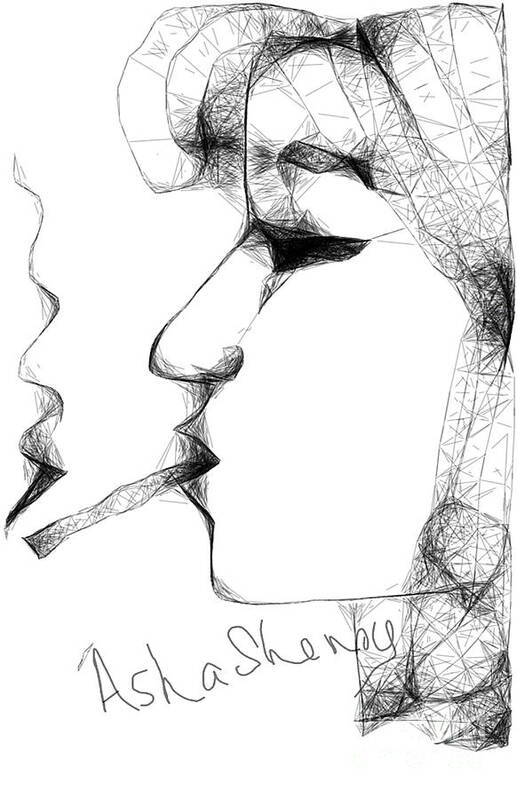 Smoking Girl Art Print featuring the painting The smoke by Asha Sudhaker Shenoy