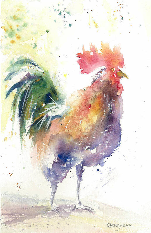 Rooster Art Print featuring the painting Watchful Rooster by Christy Lemp