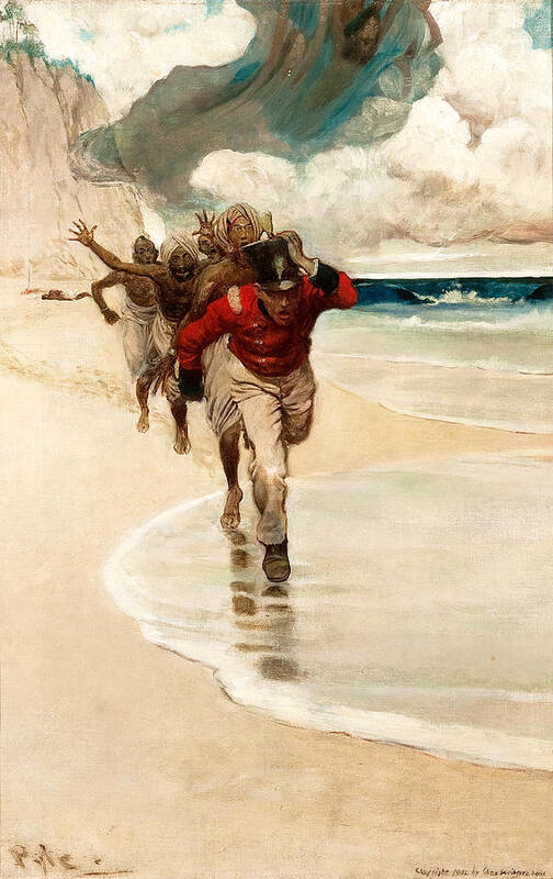 Howard Pyle Art Print featuring the painting We Started to Run back to the Raft for Our Live by Howard Pyle