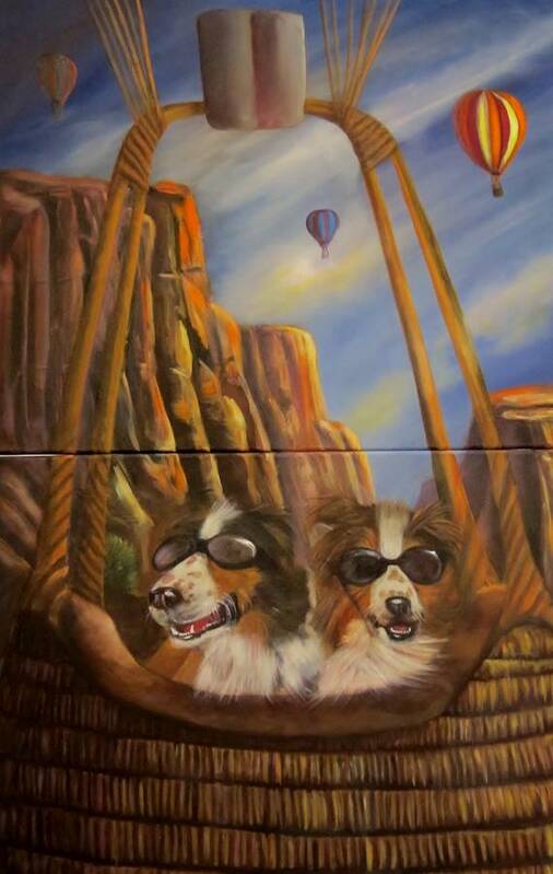 dogs Art Print featuring the painting We're Arf to See the World by Sherry Strong