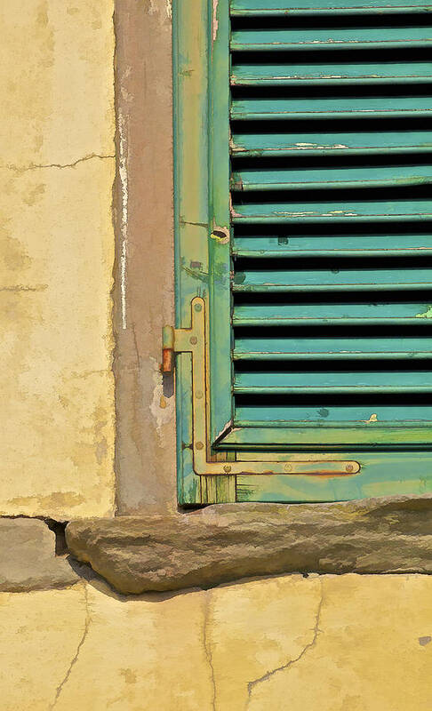 Art Art Print featuring the photograph Worn Weathered Green Window Shutter of Tuscany by David Letts