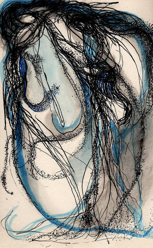 Woman Portraits Art Print featuring the drawing Blue Woman by Christine Perry