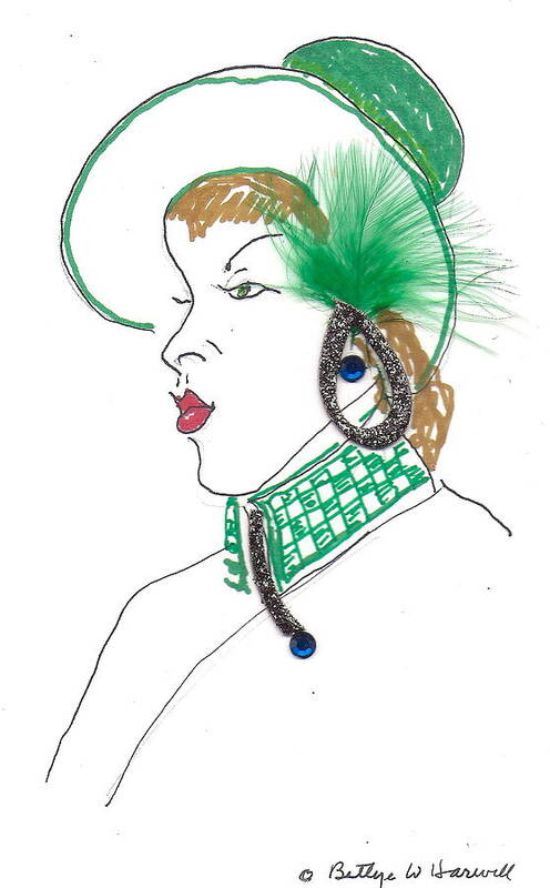  Bettye Harwell Women Art Print featuring the drawing Hat Lady 3 by Bettye Harwell