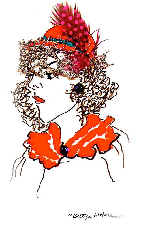 Bettye Harwell Women Art Print featuring the drawing Hat Lady 7 by Bettye Harwell