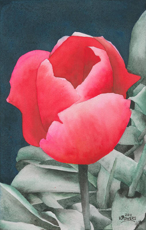 Flower Art Print featuring the painting Single Tulip by Ken Powers