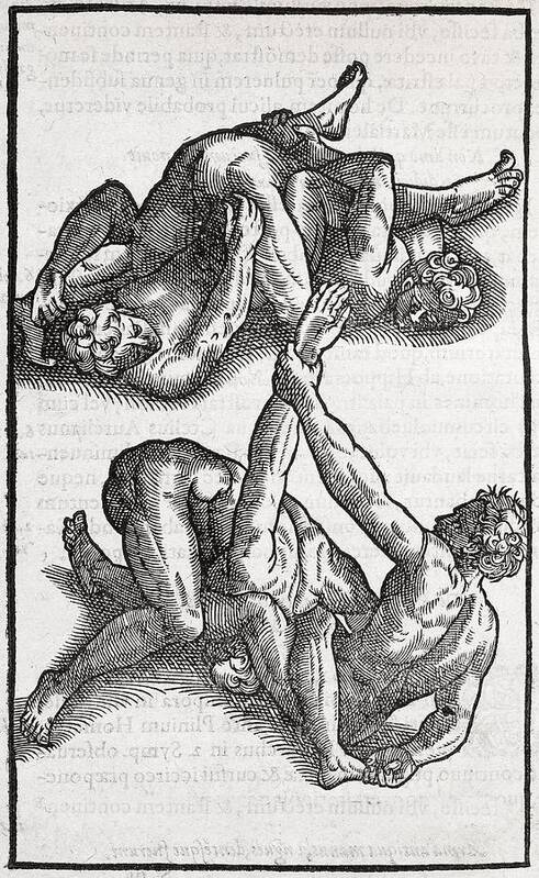 Human Art Print featuring the photograph Wrestling Moves, 16th Century Artwork by Middle Temple Library