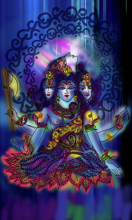 Universe Art Print featuring the painting Enlightened Shiva by Guruji Aruneshvar Paris Art Curator Katrin Suter