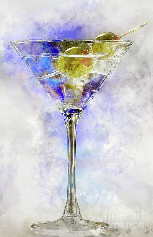 Watercolor Martini Art Print featuring the painting Blue Martini by Jon Neidert