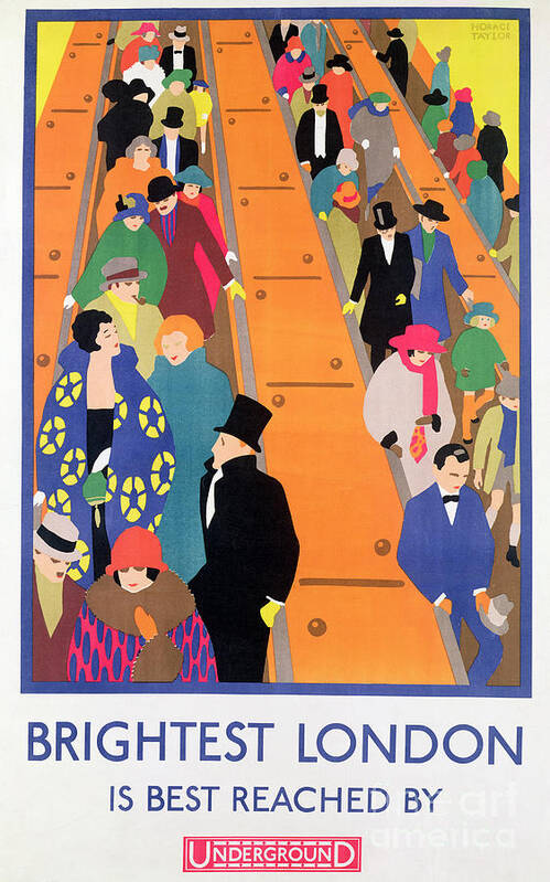 Advertisement; Poster; Tube; Crowd Art Print featuring the painting Brightest London is Best Reached by Underground by Horace Taylor