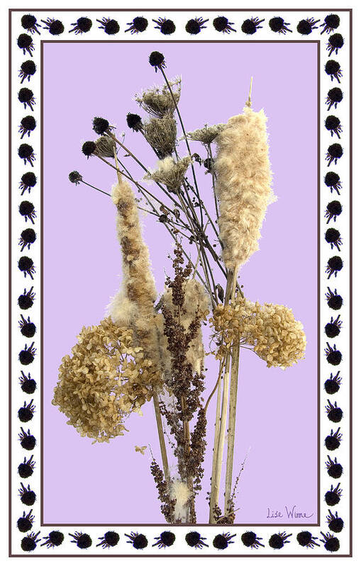 Cattails Art Print featuring the digital art Cattails and November Flowers by Lise Winne