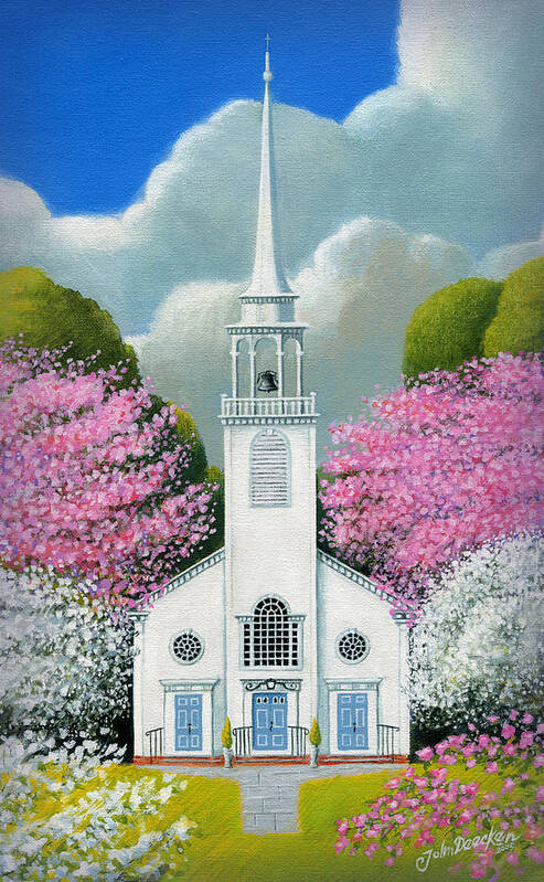 Deecken Art Print featuring the painting Church of the Dogwoods by John Deecken