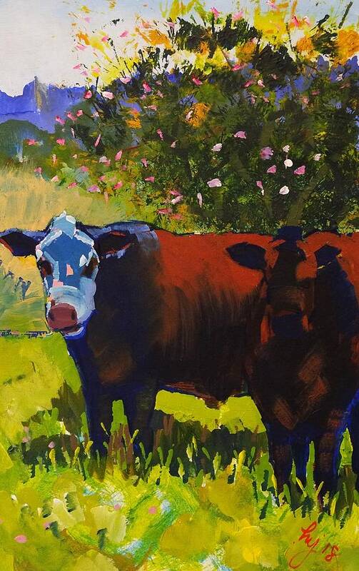  Art Print featuring the drawing Cows Sheltering Under A Tree by Mike Jory