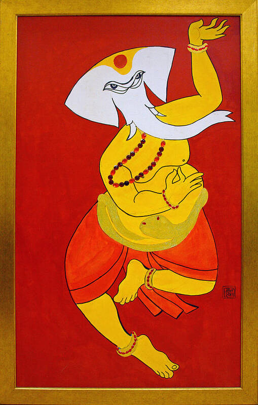 Ganesha Art Print featuring the painting Dancing Ganesha by Guruji Aruneshvar Paris Art Curator Katrin Suter