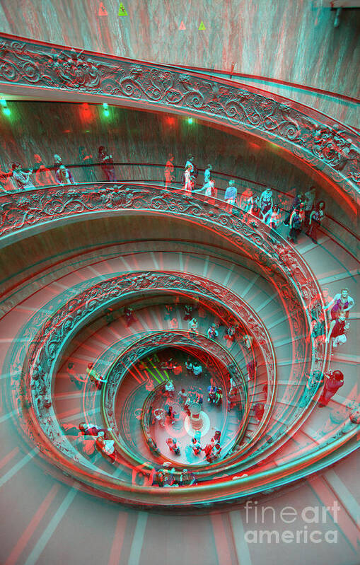 Down Stairs Art Print featuring the photograph Down stairs anaglyph 3D by Stefano Senise