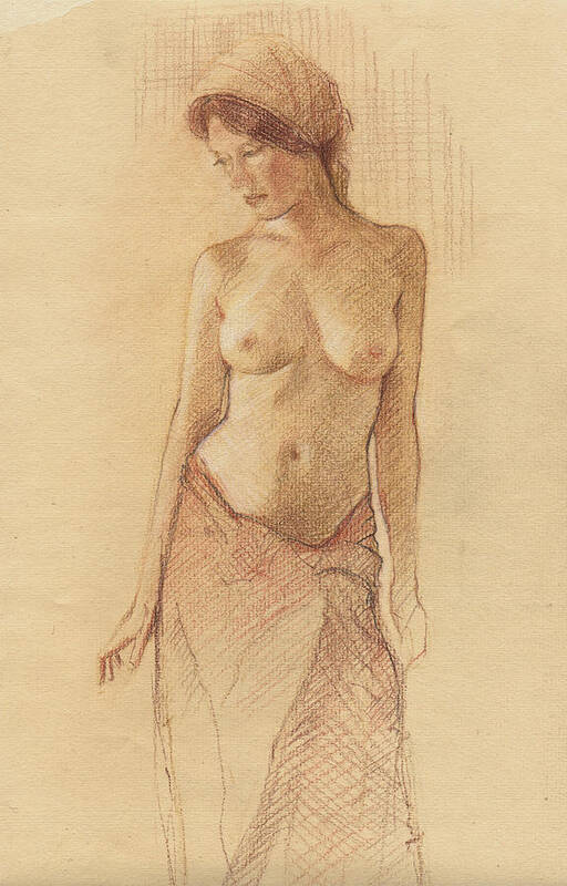 Breasts Art Print featuring the drawing Draped Figure by David Ladmore