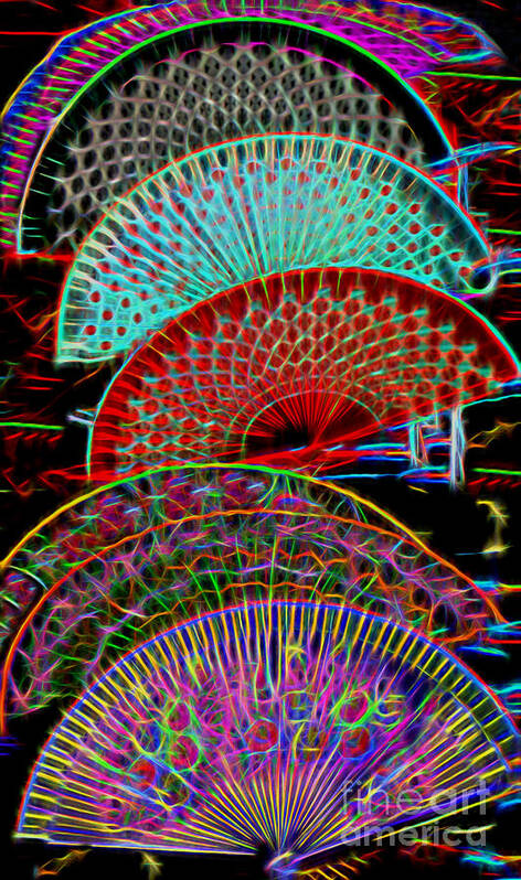 Abstract Art Print featuring the photograph Electrified Neon Fans by Sue Melvin