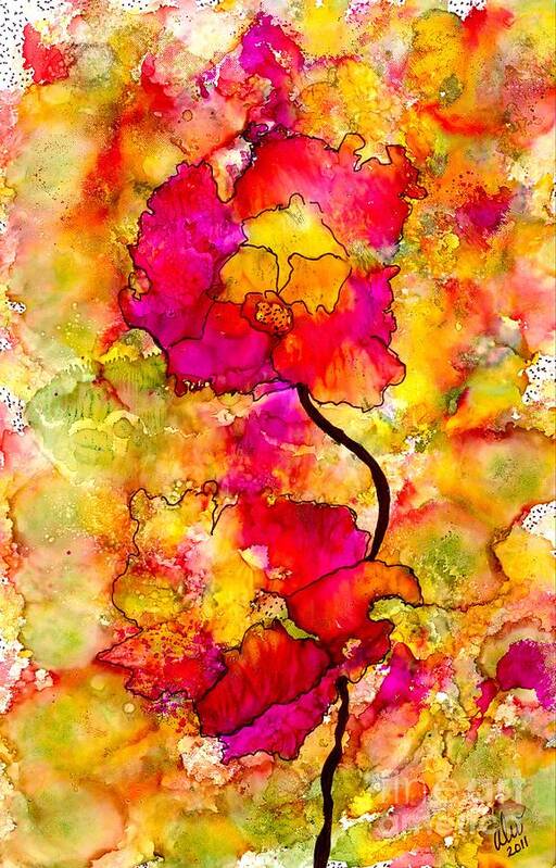 Abstract Art Print featuring the painting Floral Duet by Angela L Walker