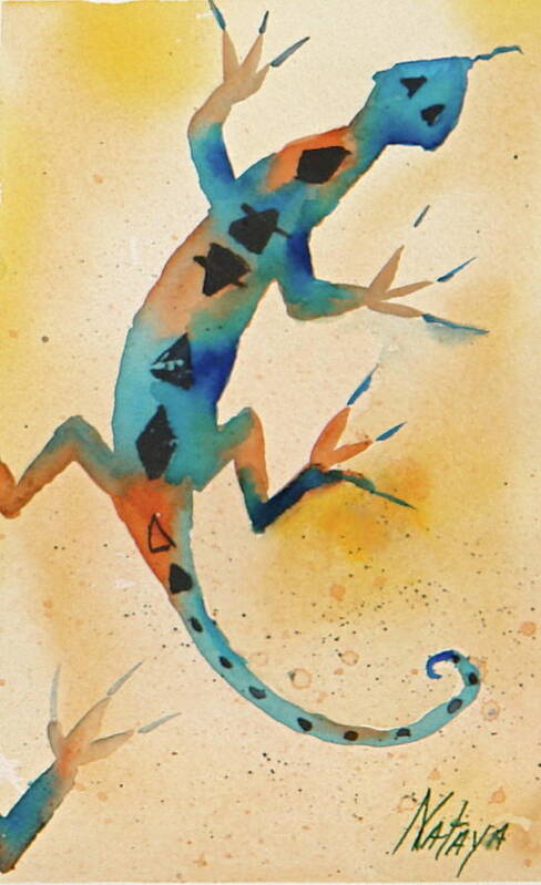 Lizard Art Print featuring the painting Funky Lizard by Nataya Crow